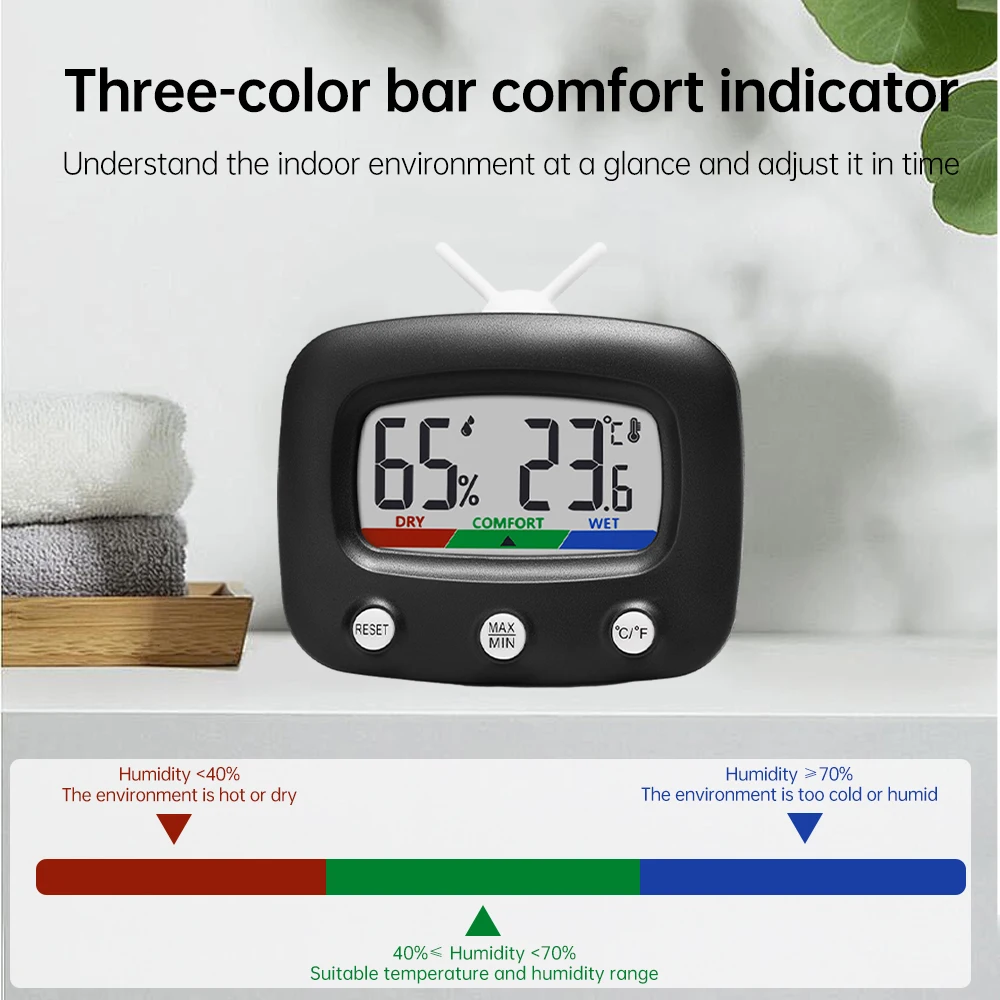 -20~60℃ 10~99%RH Mini Digital Electronic Thermometer Temperature and Humidity Meter 3-Color Comfort Indicator Indoor Household