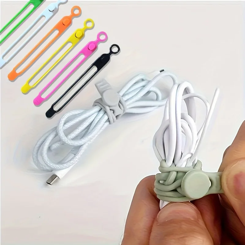 50/20/10/5pcs Silicone Multifunctional Cable Organizer Winder Storage Holder Bag with Zip Tie, Twist, and Clip Functions