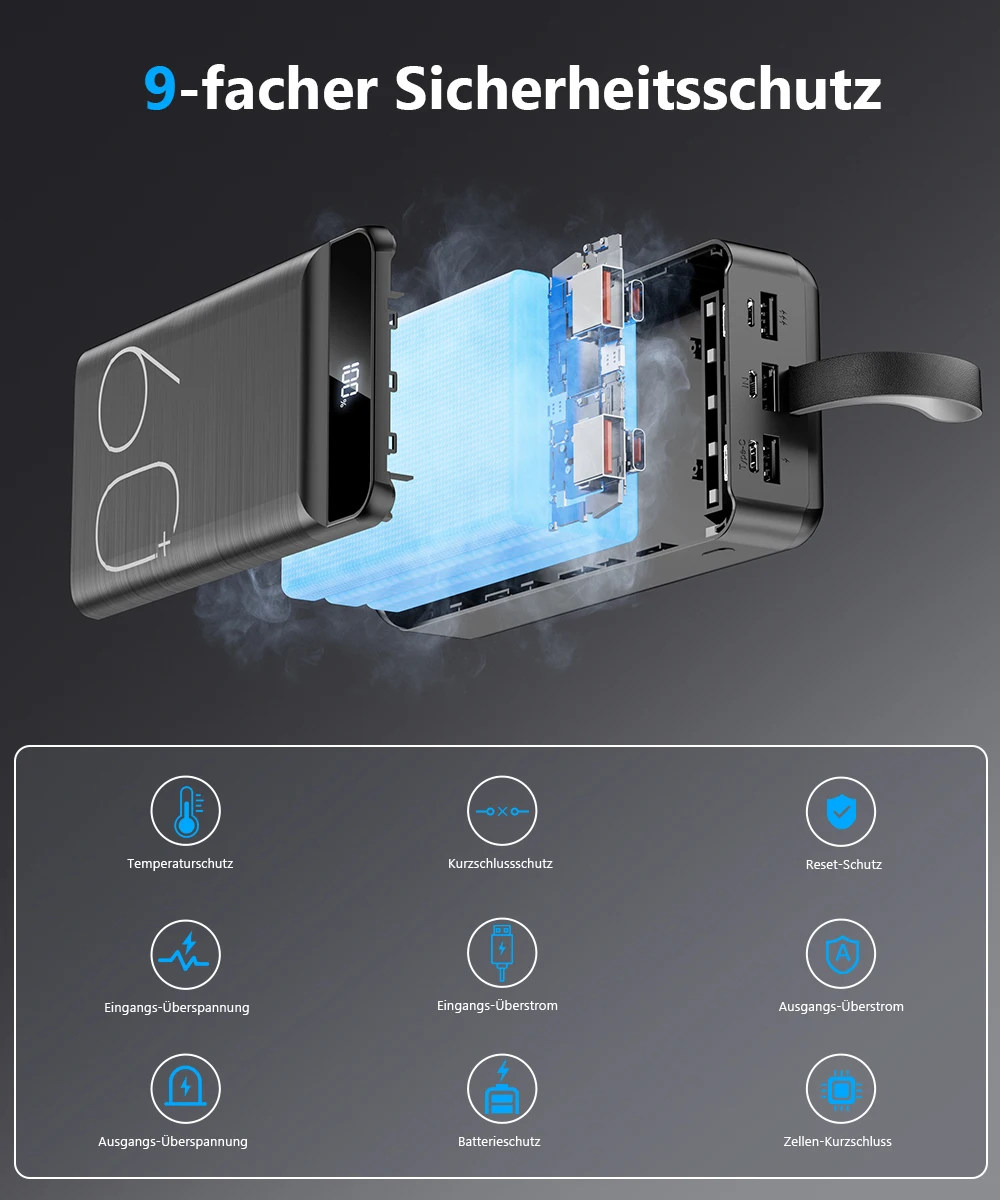 Hganus 60000mAh Powerbank 22,5W Schnellladung mit Taschenlampe Tragbare Powerbank Externer Akku für iPad iPhone Samsung Xiaomi – Detail 6