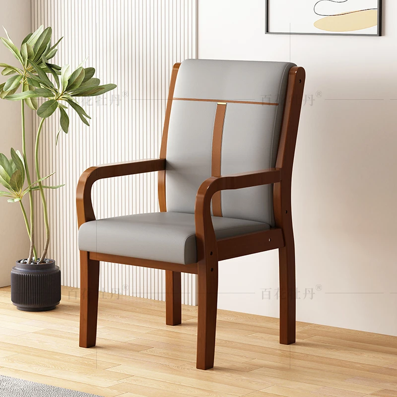 ‌Solid Wood Office Chair with Soft Padding, Cat-Proof Leather Seat,Ergonomic Home Lounge Chair,Multi-Functional Workstation Seat