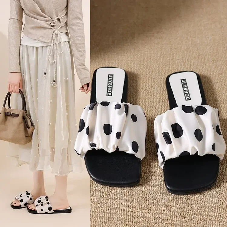 2026 Sommer Damen Plateau-Slipper mit dicker Sohle, Vintage Polka Dot Schuhe, Outdoor Square Toe Strand- und Urlaubssandalen – Detail 14