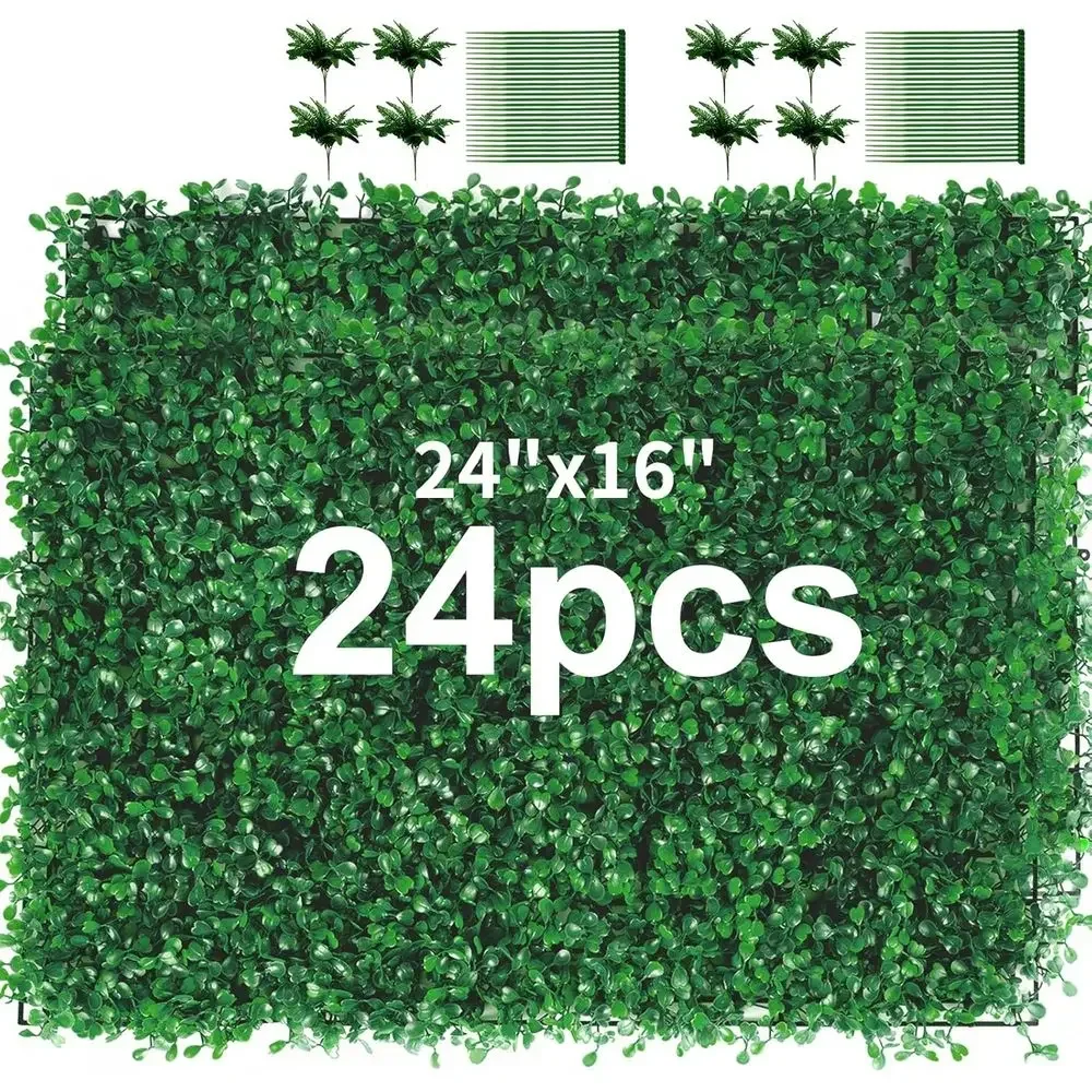 

24x16 UV-Protected Artificial Boxwood Panels for Green Wall Decor and Outdoor Settings