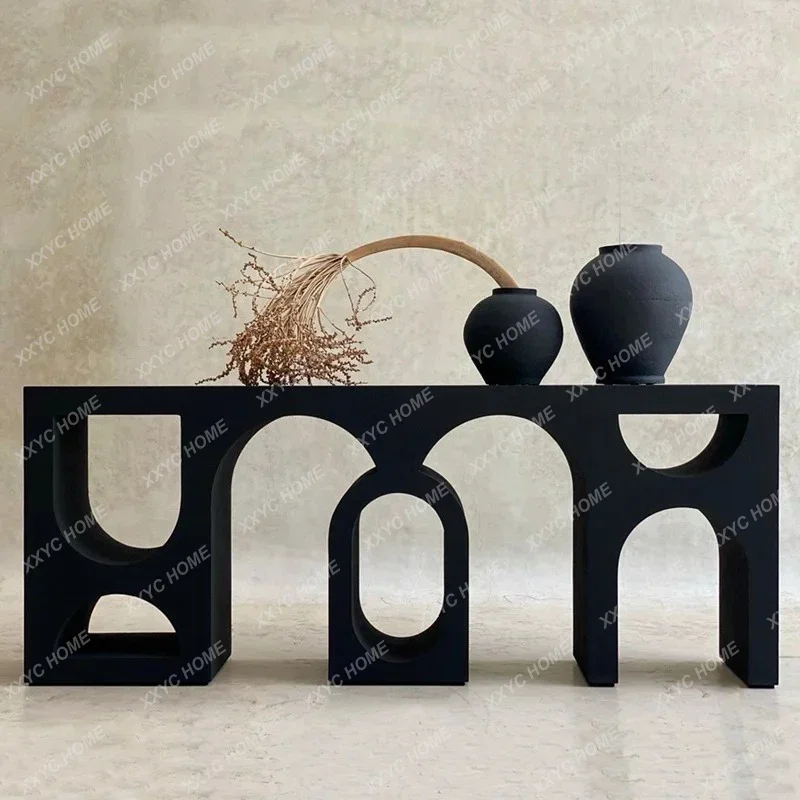 A Nordic medieval solid wood entrance table, simple and modern end view table