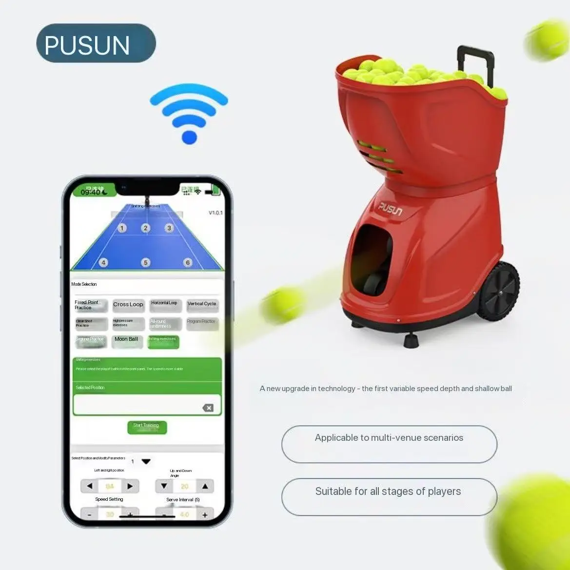 Intelligent Tennis Serving Machine Single/Multiplayer Trainer with 150+ Ball Capacity & 20-140km/h Speed