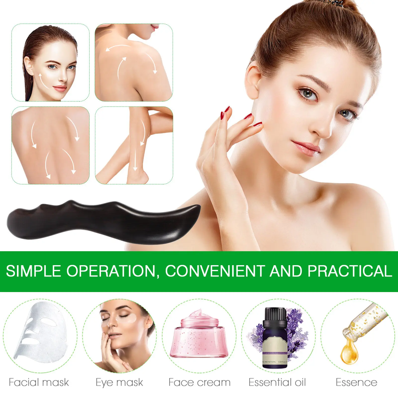 Wooden Gua Sha Massage Board Ergonomic Palm Curve Scraping Tool for Face Body Muscle Relaxation Skincare