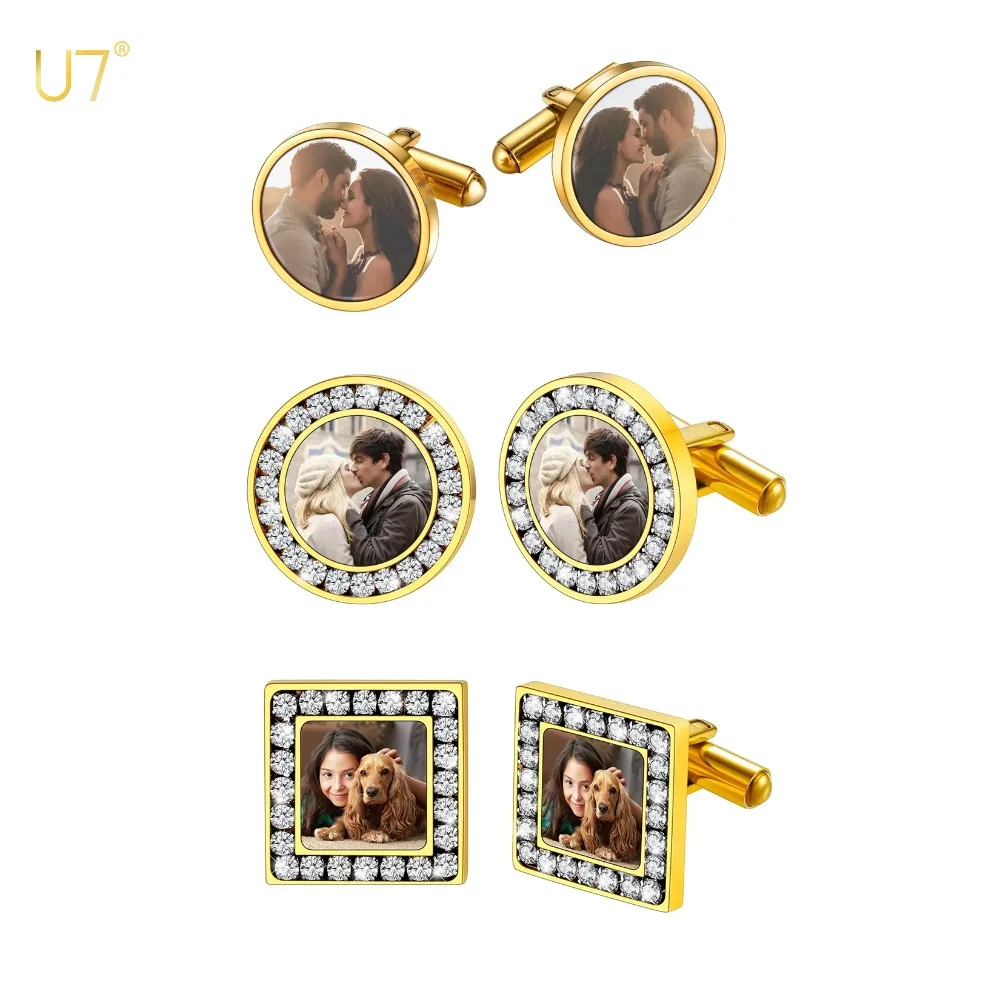 

U7 Stainless Steel Custom Photo Cufflinks for Man Wedding Anniversay Birthday Cuff Links Jewelry Gift for Grandfather Father