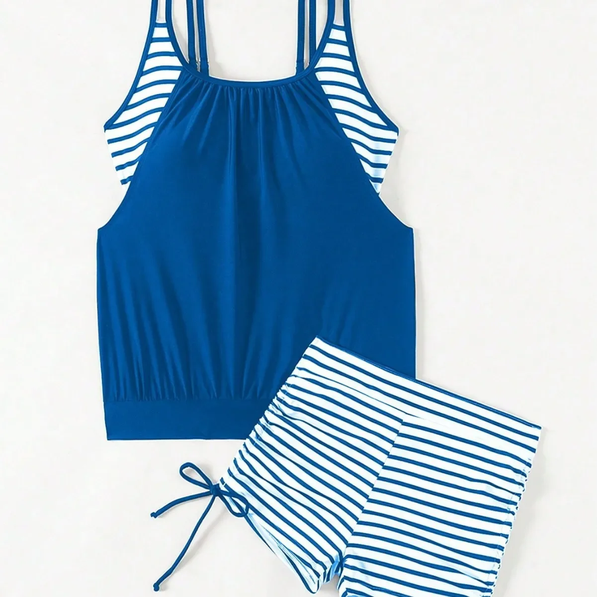 Nuovo 2025 conservatore pancia che copre cinturino gilet striscia orizzontale stampa slip con coulisse Tankini set a due pezzi bikini da donna