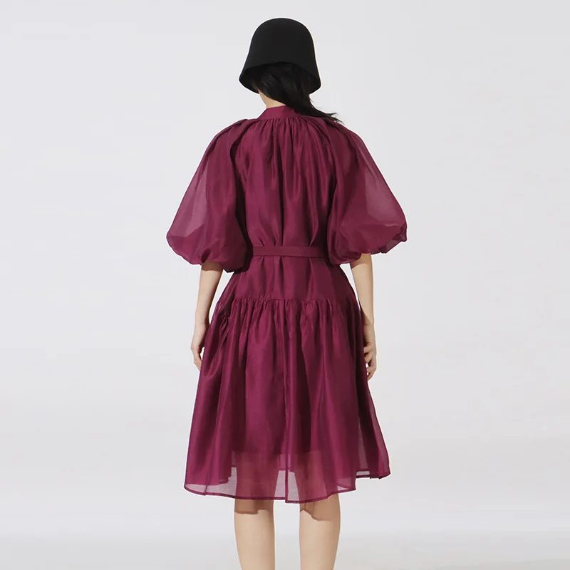 الفرنسية الرجعية نمط الدانتيل يصل فساتين الربيع المرأة نفخة الأكمام س الرقبة فستان فضفاض الصيف عالية الخصر الصلبة عادية طول الركبة فستان