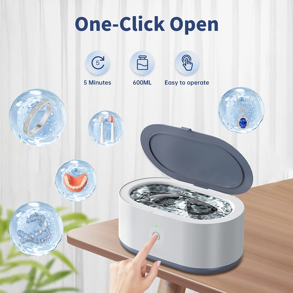 

Household Jewelry Ultrasonic Cleaner 600ML Ultrasonic Glasses Jewelry Cleaner 46KHz High Dentures Retainer Cleaning for Glasses