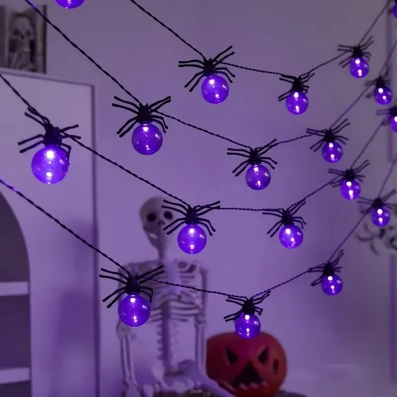 Spider Fairy String Lights, Battery Operated Glowing LED, for Halloween Christmas Outdoor Garden Patio Party Decorations Gift