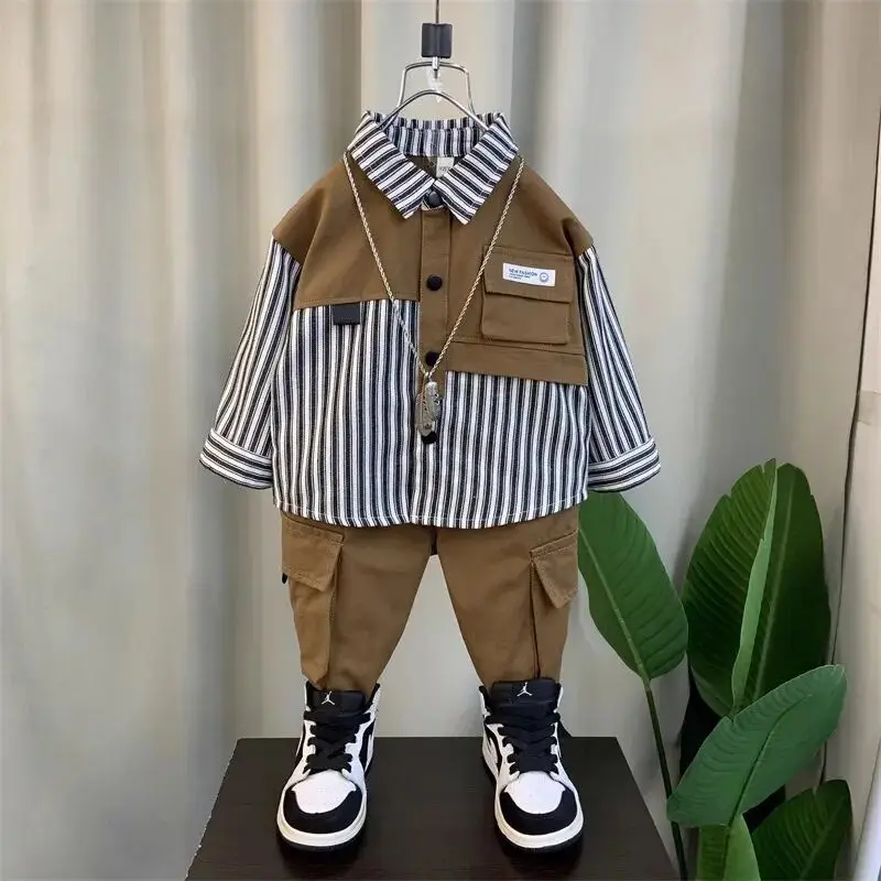 

Boys Spring Autumn Clothing Set Baby Striped Shirt+Pants 2pcs Set for Korean Casual Children's Clothes Handsome Kids Clothing