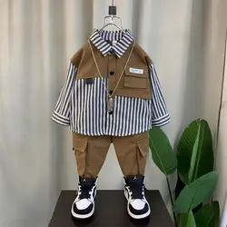 Boys Spring Autumn Clothing Set Baby Striped Shirt+Pants 2pcs Set for Korean Casual Children's Clothes Handsome Kids Clothing