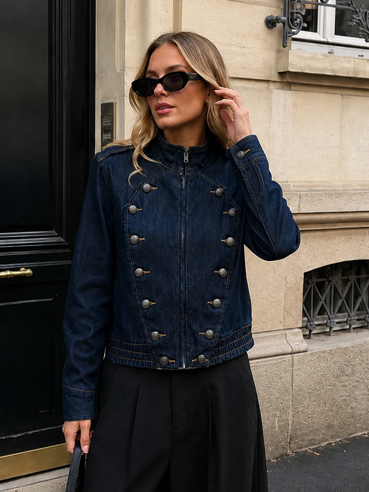 HH Comfortable Dark Denim Coat Women Spring Autumn Casual Long Sleeve Relaxed Fit Daily Cozy Chic Versatile Fashion Outerwear