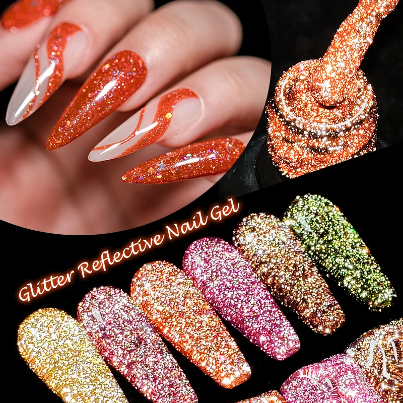 MEET ACROSS 7ml Sparkly Reflective Gel Nail Polish Nail Art Gel Varnish For Nails Winter Autumn Glitter Semi-Permanent Manicure