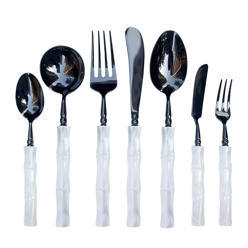 

Acrylic 304 Black Stainless Steel Tableware White Knife Fork Spoon