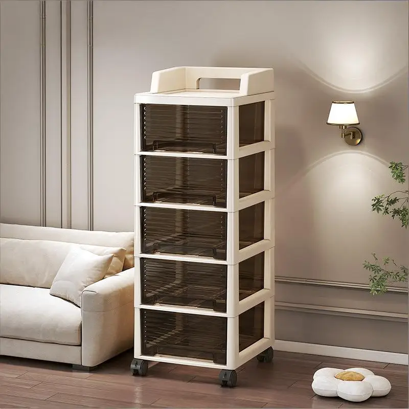 Bewegliches mehrstöckiges Regal, freistehender Snack-Organizer, Schubladenartiger Etagen-Aufbewahrungsschrank für Wohnzimmer und Schlafzimmer.