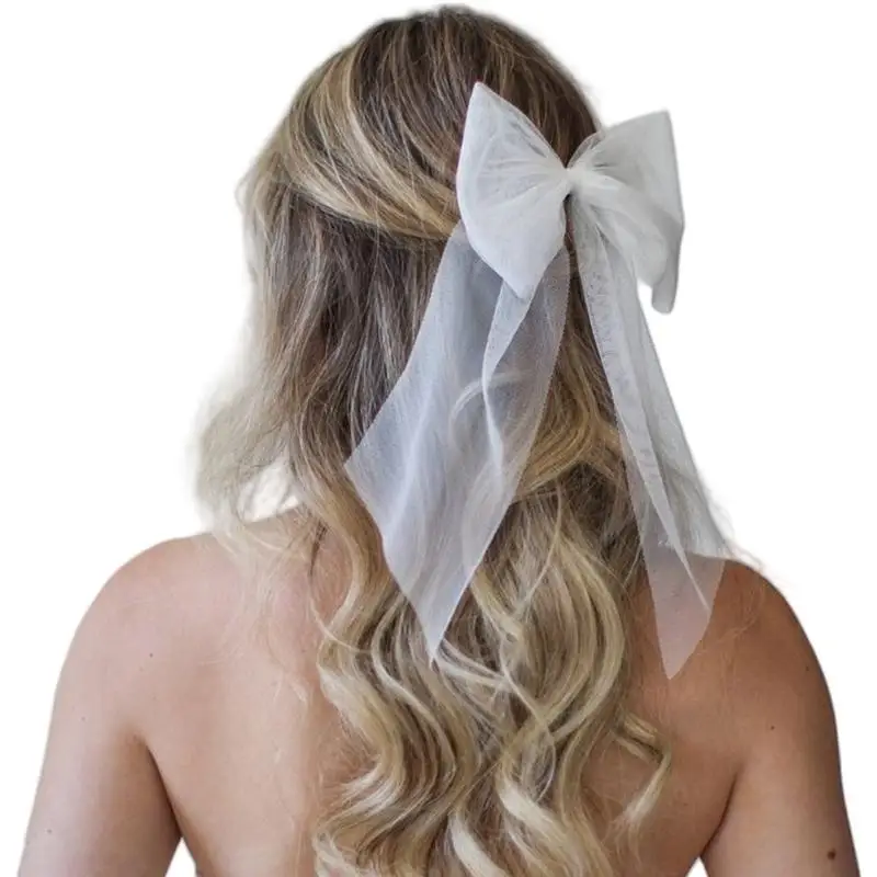 

652F Tulle Bows Bridal Hairpin Head Jewelry Girls Hair Clip Wedding Party