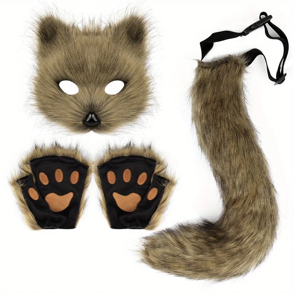 

Halloween Suit Simulated Mask Glove Plush Tail Handmade Beast Tail Cos Prop Accessories