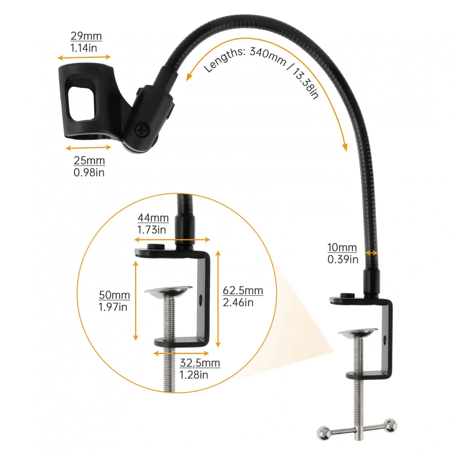 Suporte de microfone compacto ajustável, suporte flexível para microfone de mesa com pescoço de ganso, adaptador de parafuso de 3/8 polegadas a 5/8 polegadas 360 °