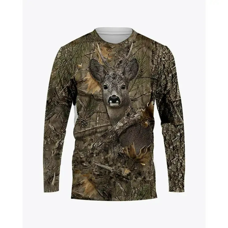 Camouflage Wild Hunting Animal Graphic t shirts 3D printed men\'s and women\'s streetwear T-shirt clothing O-neck long sleeved Tee