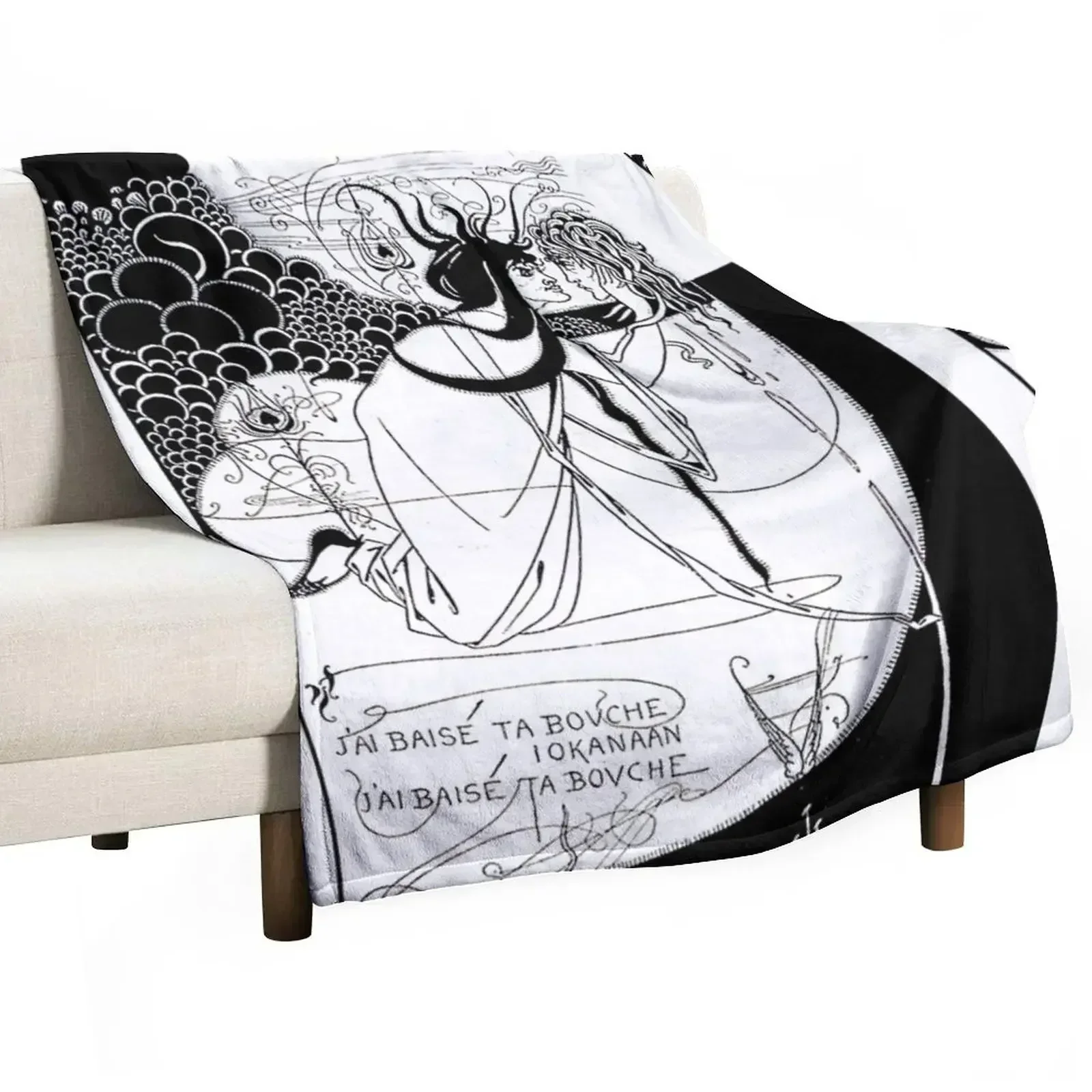 HD. I kissed your mouth; from Salomé, by Aubrey Beardsley (1893) Throw Blanket Tourist Heavy manga Designers bed plaid Blankets