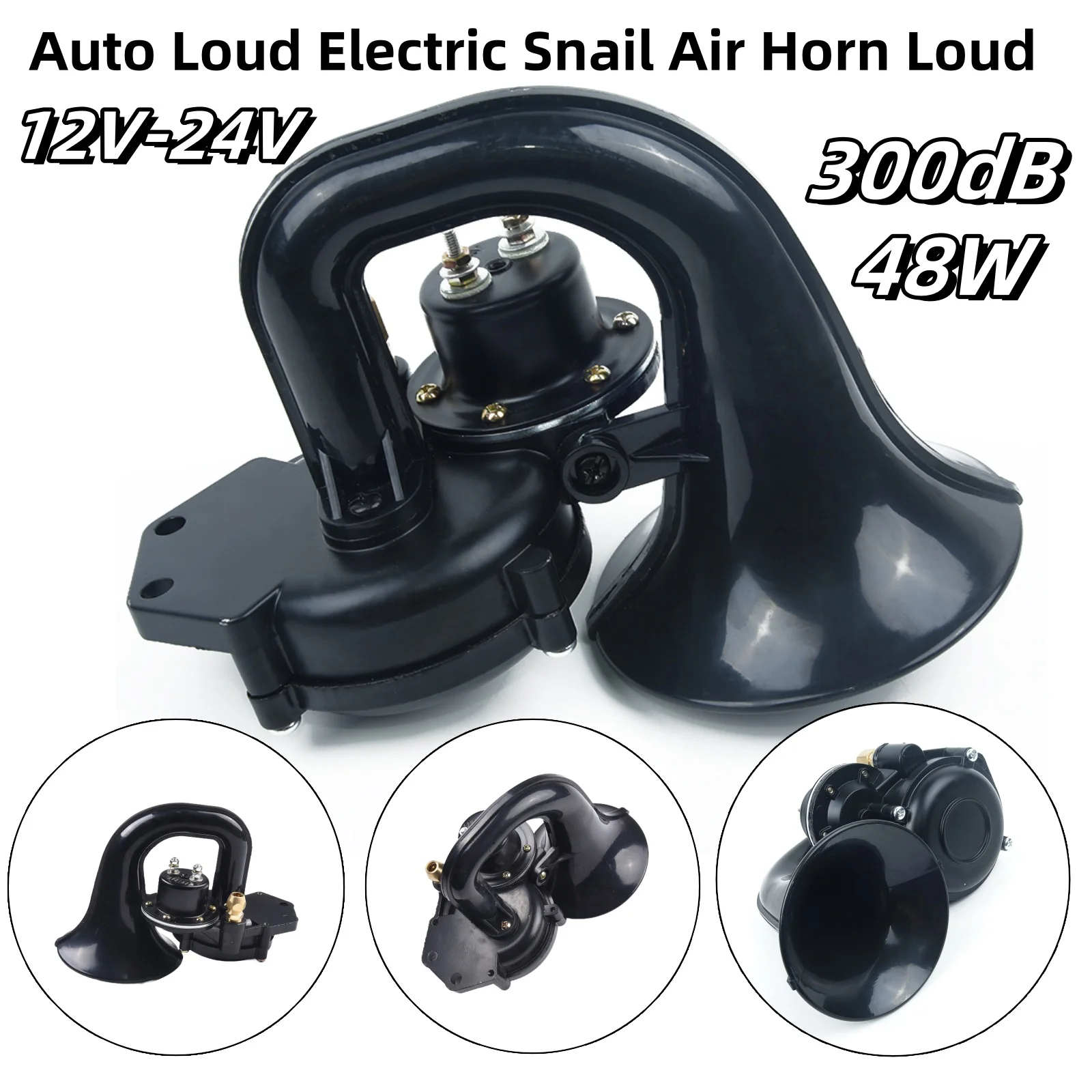 

Auto Loud Electric Snail Air Horn Loud For Car Motorcycle Truck Boat Sound Signal Loudspeaker 48W 12V-24V 300dB Claxon Horns