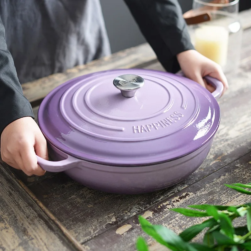 30cm Enameled Cast Iron Dutch Oven with Loop Handle 5L Saucepan Heavy Soup Pot Casserole Dish Kitchen Utensil Enamel Braised Pot