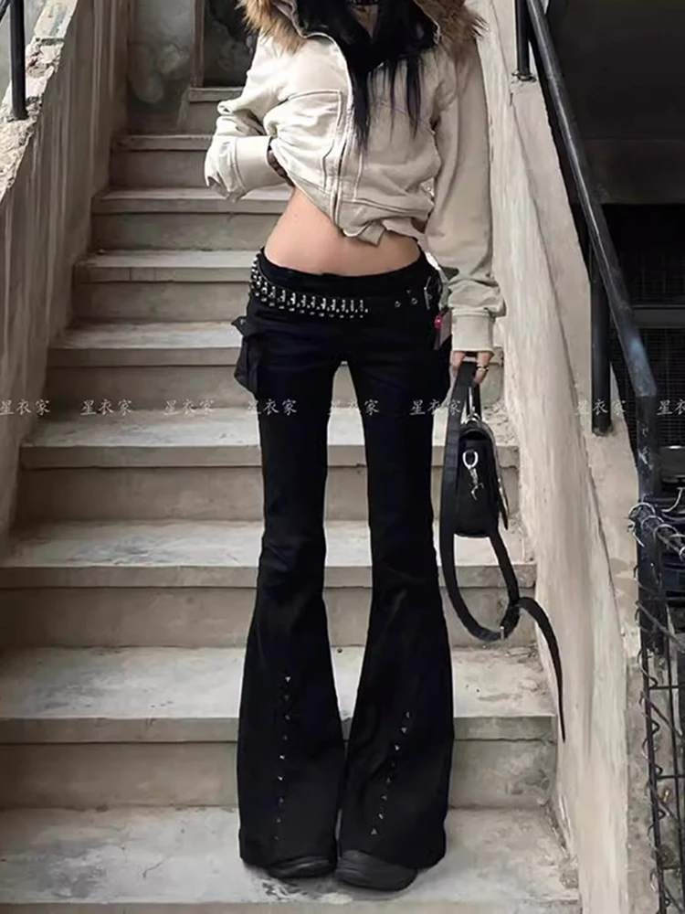 Women Flare Jeans Fashion Street Style Skinny Bell Bottom Denim Pants Lady Design Sense Niche Y2K Punk Long Trousers