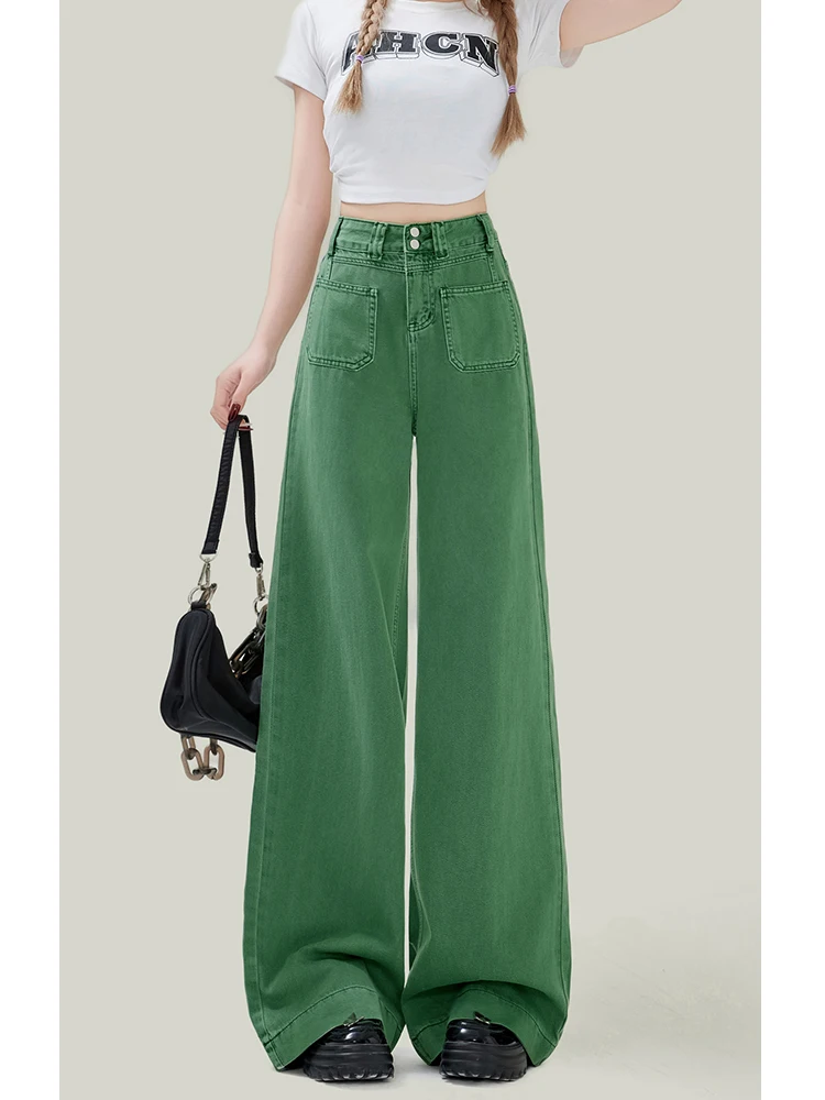 

American Sle Retro een Wide Leg Jeans Women's Summer 2024 New High Waist Straight Narrow Version Floor-Length Pants