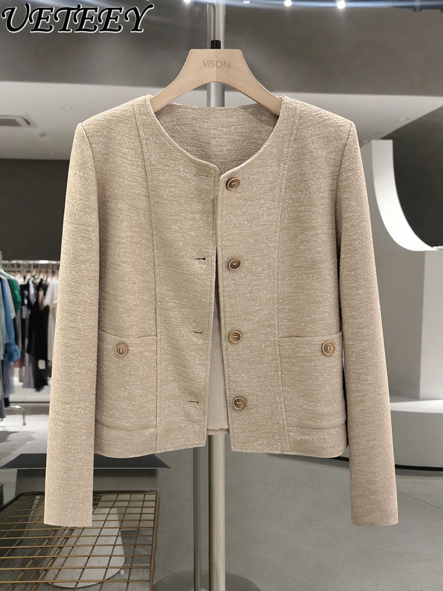 

Модная утягивающая куртка цвета хаки в стиле маленького Chanel для женщин, новинка весны и осени 2025 года, высококачественное винтажное короткое пальто