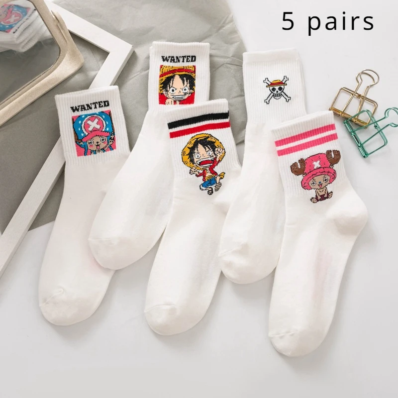 

Anime One Piece Socks Cartoon Luffy Chopper Student Cotton White Long Short Boat Socks Printed Knitted Socks Children Gift