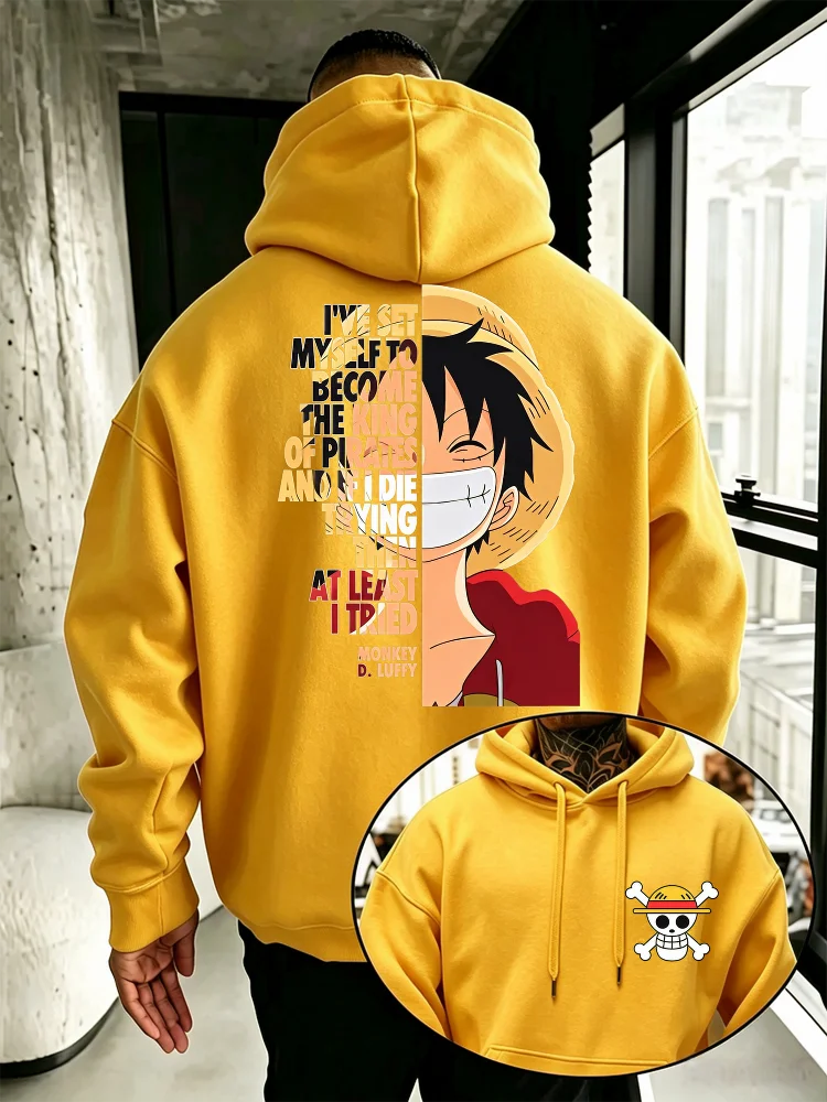 One Piece Anime Hoodie Monkey D Luffy Zitat-Print Streetwear Unisex Herren Damen Oversized Casual Sweatshirts Langarm – Detail 8