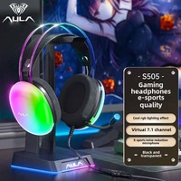 AULA Headphones Gaming Headset Esports Computer RGB Luminous Headband Transparent Earphone Wired Headset for PC Laptops S505