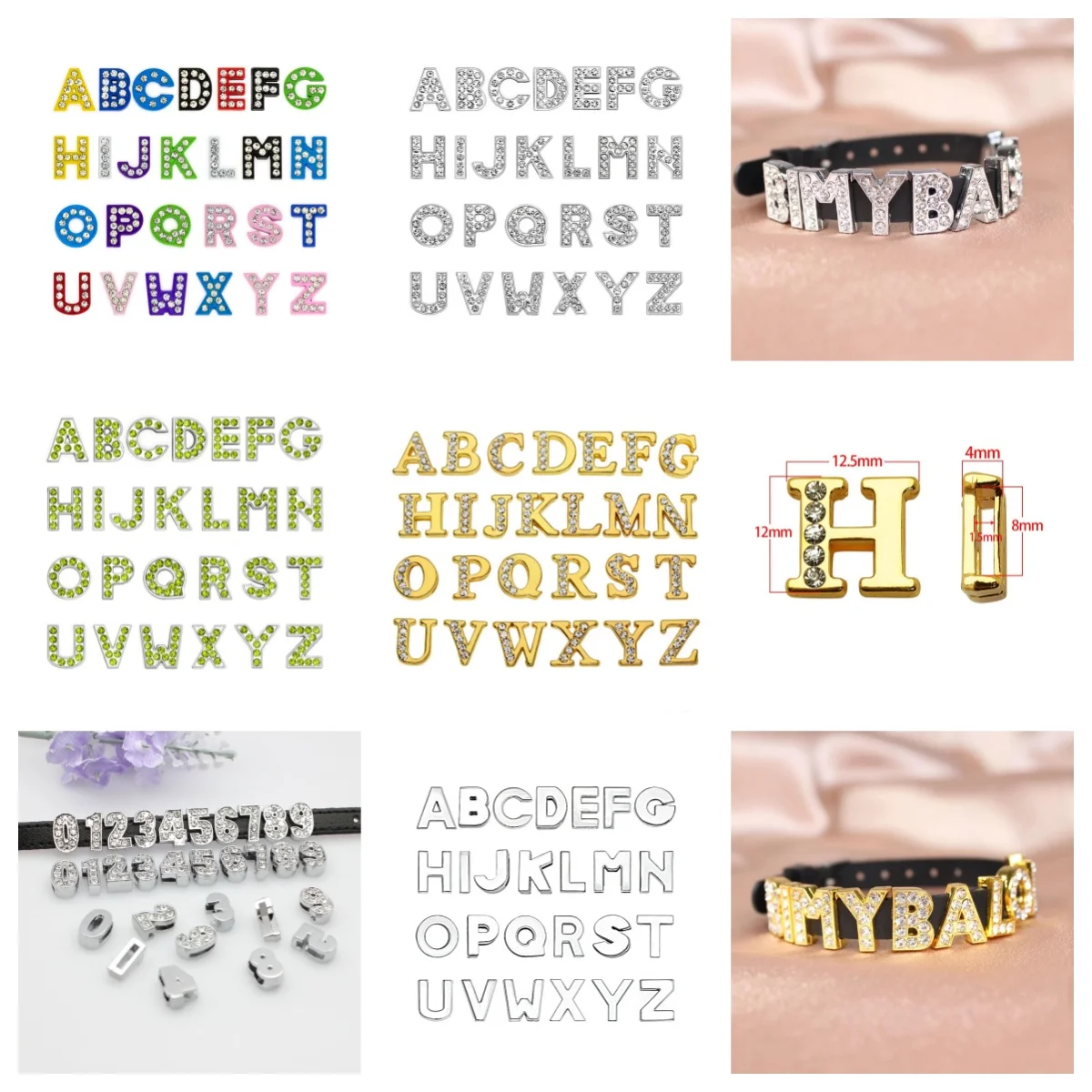 

260PC/lot Hole 8mm Slide Letter A-Z English Alphabet Alloy DIY Slide Charm Fit For 8MM Keychains Wristband Bracelet