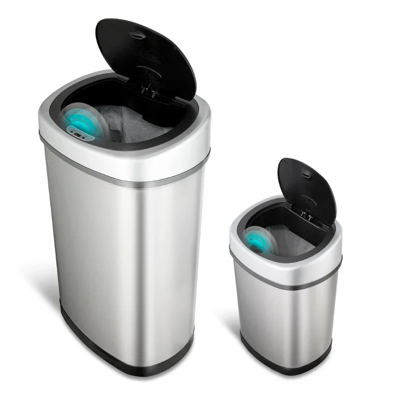 Smart Automatic Trash Can Recycling Garbage Dustbins Combine Stainless Steel Indoor Kitchen Round Household Indoor