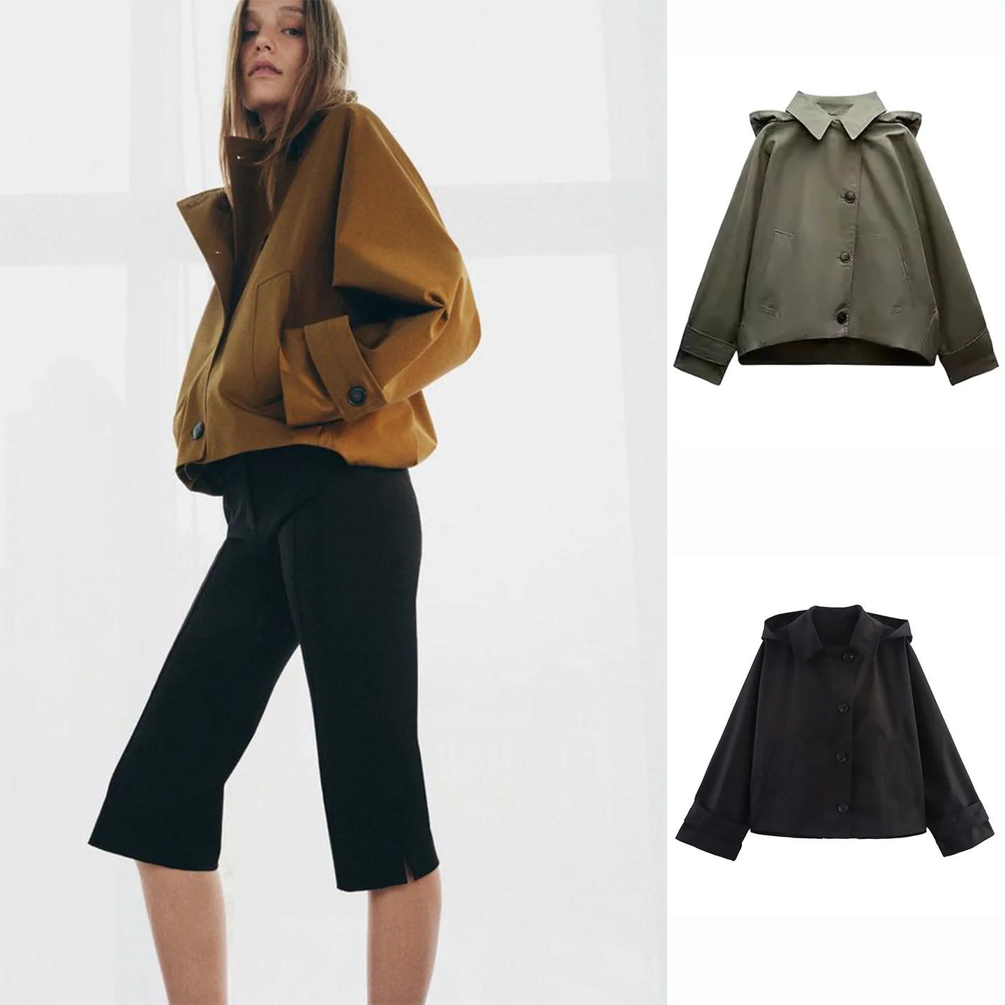 

Spring New Women's Long Sleeve Stand Collar Hooded Short Hydrophobic Jacket Outerwear Polyester Fiber Commute Style Regular T...