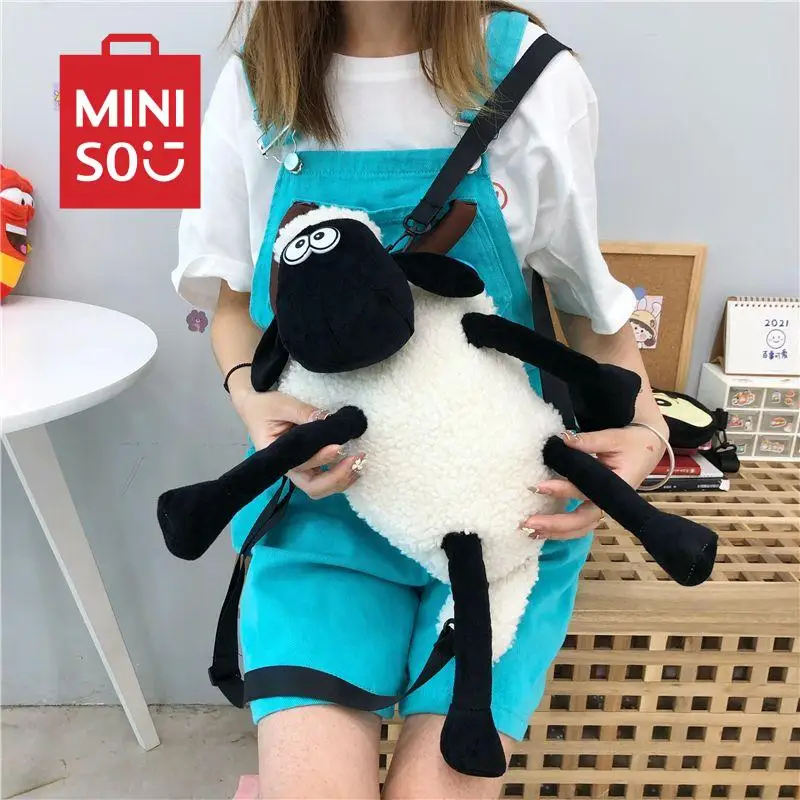 MINISO Shaun The Sheepsss Backpack Kawaii Funny Anime Character Design Classic Backpack Travel Storage Student Creative Backpack