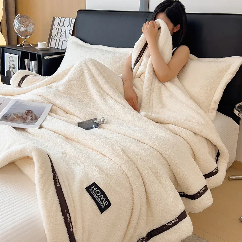 

Solid Color Fluffy Throw Blanket, Adults Children Autumn Winter Warm Bed Blanket Letter Design Multifunctional Fashion Blankets