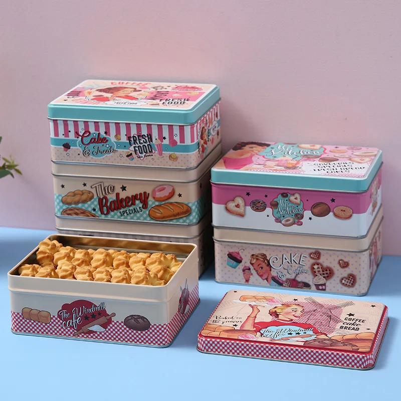 1PCS Cake Girl Pattern Dessert Receive Storage Box Rectangular Cookie Candy Home Organizer Box Coffee Sugar Tea Container