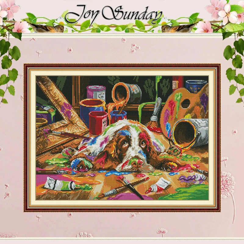 

Puppy Loves to Draw Patterns Counted Cross Stitch Set DIY 11CT 14CT 16CT Stamped DMC Cross-stitch Kit Embroidery Needlework Gift