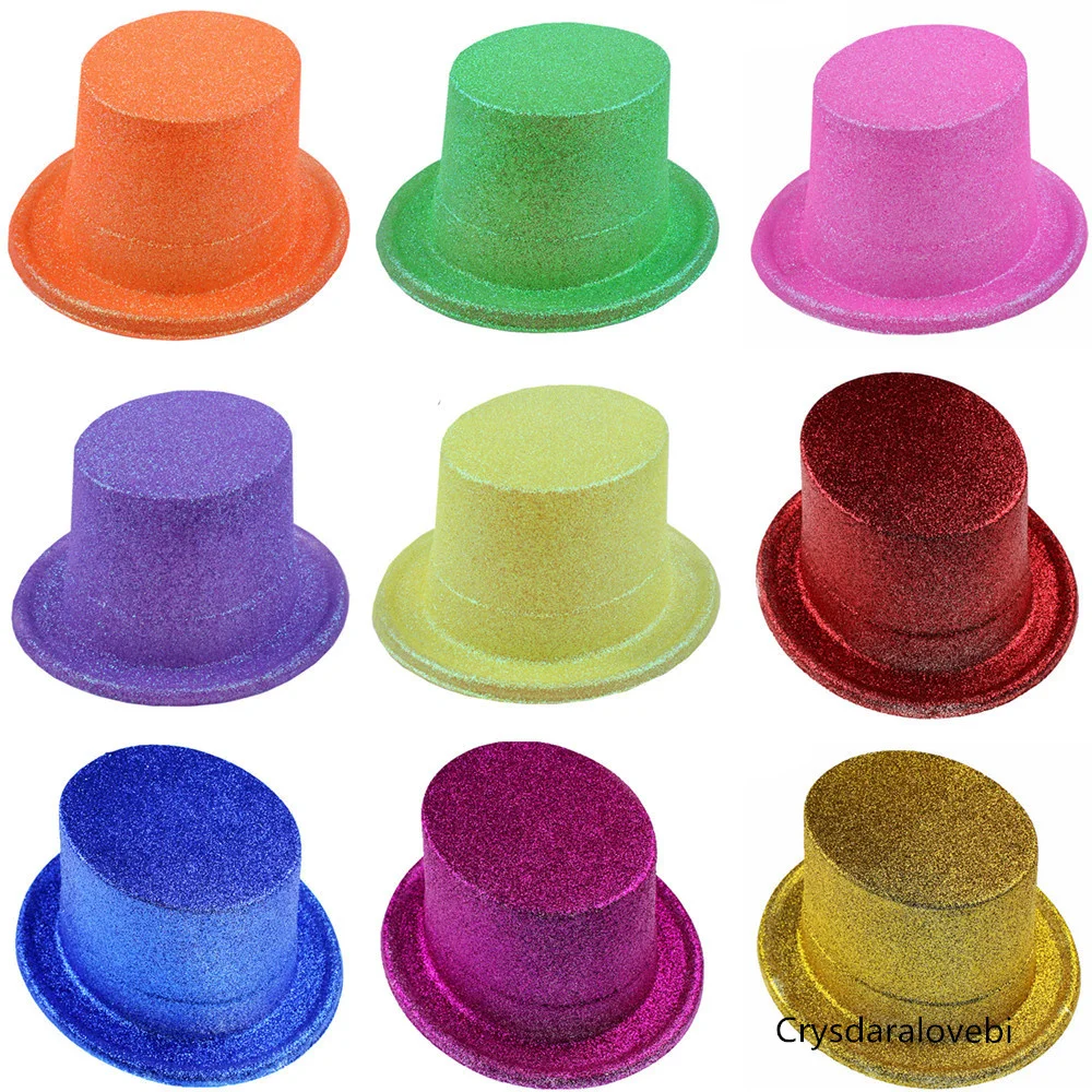 

10pcs Hot Sale Halloween Accessories Carnival Hat Flat Top Gold Dust Hat Party Supplies Hat Caps