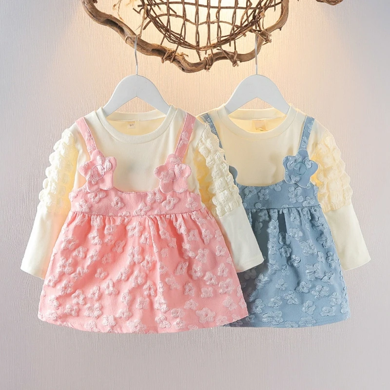 

Autumn Kid Girl Long Sleeve Dress Floral Long Sleeve Cotton Strap Style Dress Fashion Photograph Outfit for Child Girl 6M-4Y
