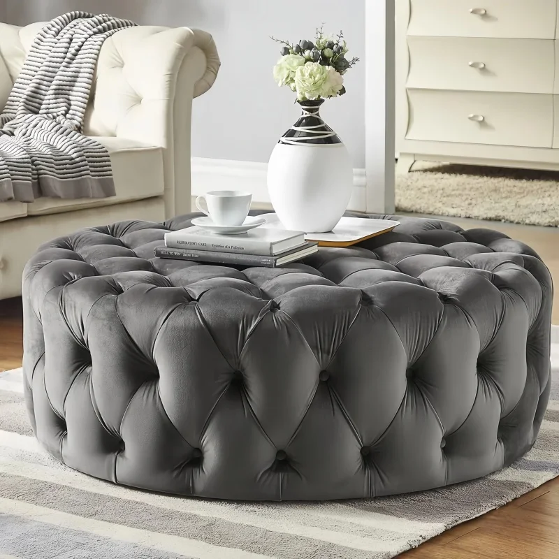 NONE 90 cm nordischer runder Hocker für Ankleidezimmer, Schlafzimmer, Wohnzimmer, Samt, Ottomane, Fußstütze, Bank, bequemer Schuhhocker, modisch 8