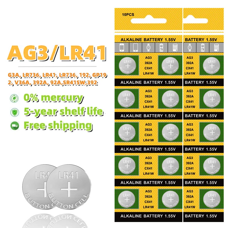 10-100 sztuk 1.55V AG3 LR41 baterie guzikowe SR41 392 192 okrągła moneta bateria alkaliczna L736 384 SR41SW CX41 do zegarka