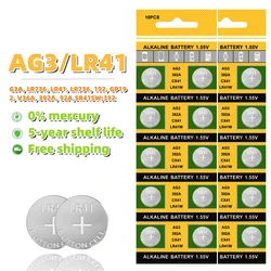 10-100PCS 1.55V AG3 LR41 Button Batteries SR41 392 192 Round Cell Coin Alkaline Battery L736 384 SR41SW CX41 For Watch Toy Clock