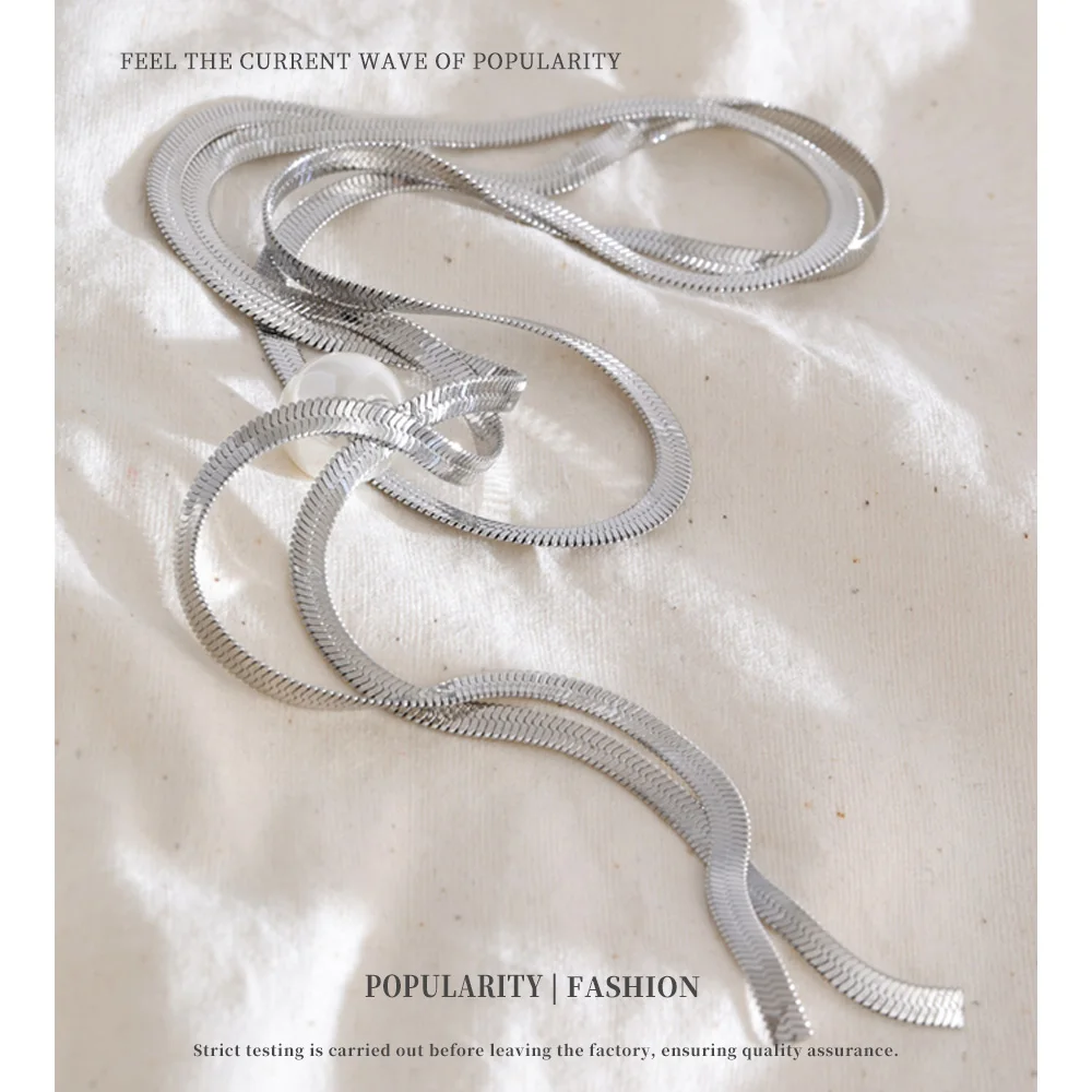 NiNice 70 سنتيمتر الفولاذ المقاوم للصدأ تقليد اللؤلؤ ثعبان سلسلة قطرة طويلة قلادة سترة سلسلة مجوهرات الأزياء بالجملة #5