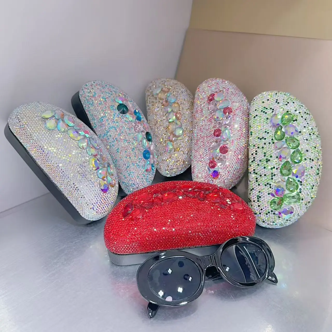 Sparkling Rhinestone Glasses Case Fashion Sunglasses Case Eye Glass Organizer Eyewear Accessories Storage Glasses Holder