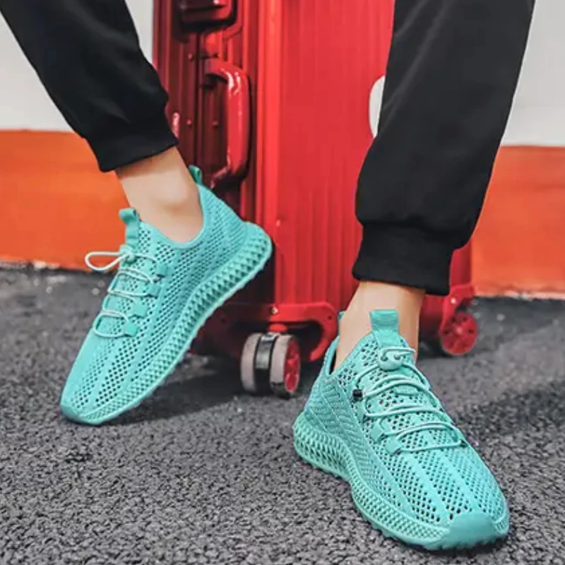 Men\'s Mesh Sports Shoes Casual Mesh Lightweight Breathable Sneakers Summer Round Toe Solid Colour Comfort Trainers