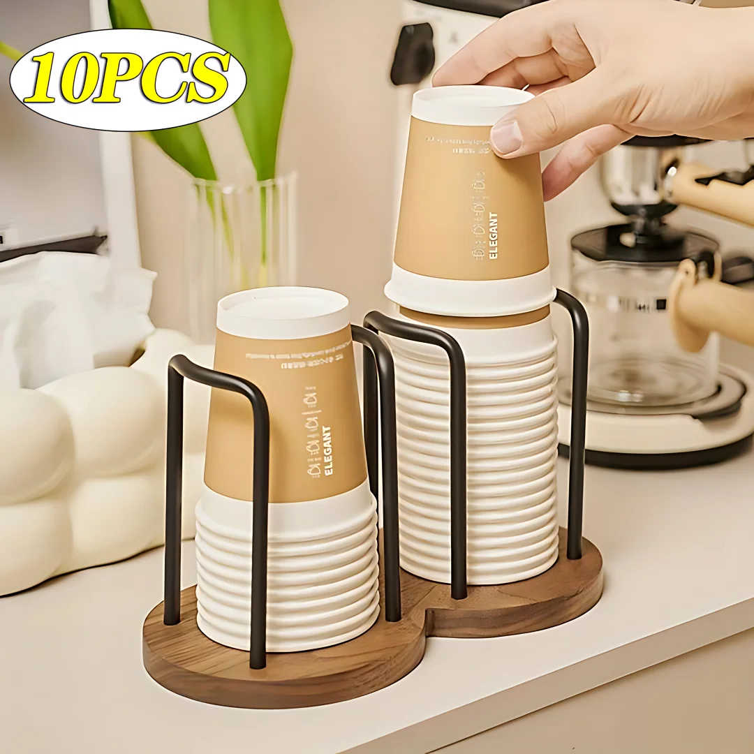 Disposable Cup Storage Holder Rack Shelf Water Tea Cups Wood Dispenser with Longer Stick Mug Display Stand Organizer Supplies