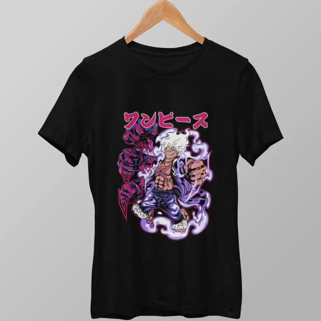 Nika Luffy Gear 5 ONE PIECE Anime Homens Mulheres Verão Camiseta Harajuku Manga Curta Solta Oversized Casual Fitness Conforto Y2k Top